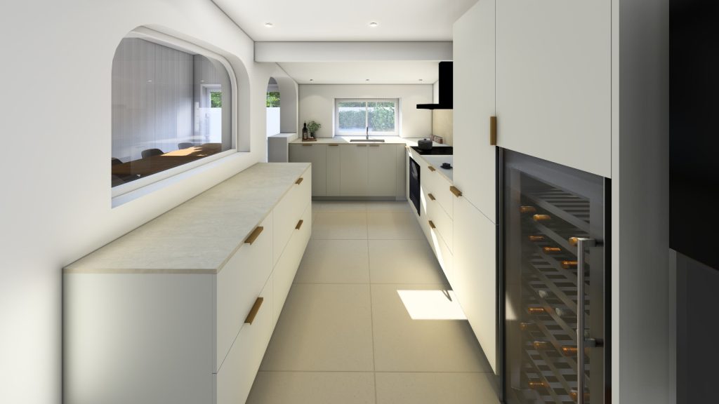 Cuisine contemporaine dans une échoppe rénovée à la Bastide par Testard Architecte