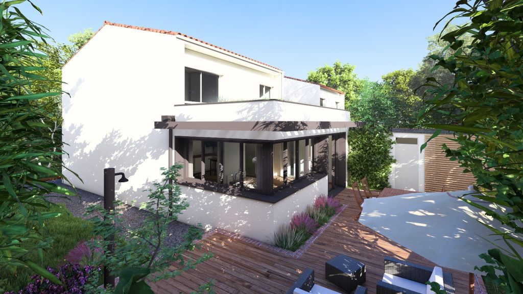 Maison rénovée et agrandie à Pessac avec terrasse et jardin paysager